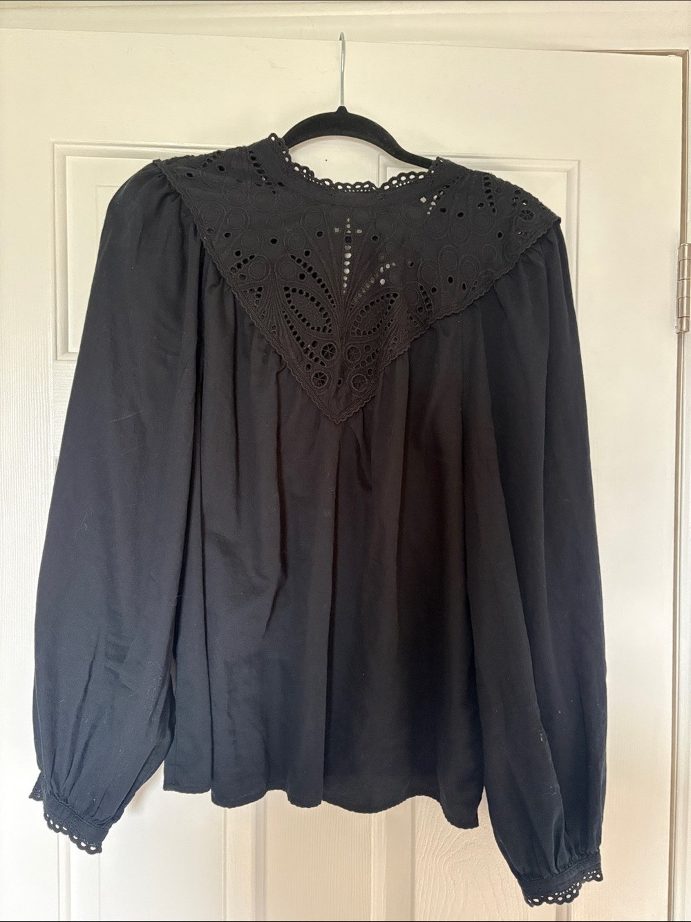 GAP Black Eyelet Yoke Long-Sleeve Blouse